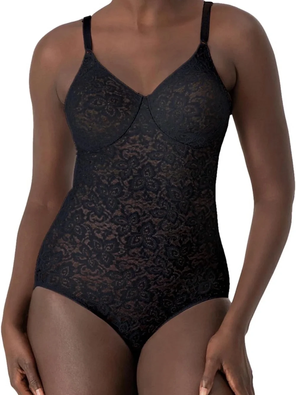 Bali 38C Black Lace Shaping Bodysuit